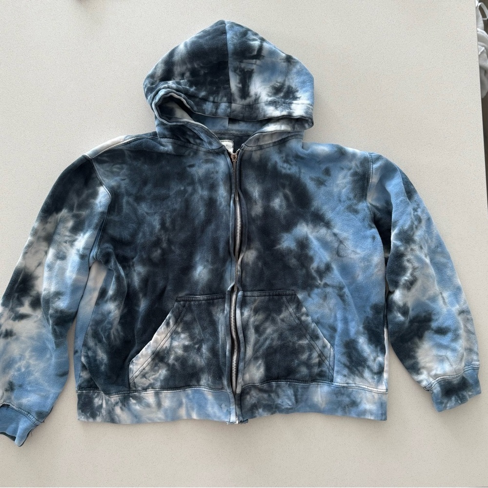 Exist Cropped Blue Tie-Dye Hoodie Size S Oversized Cropped Hoodie Tiedye